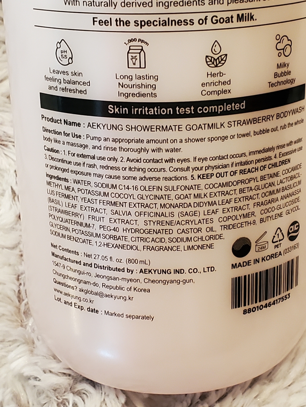 Shower Mate Korean Dutch Goat Milk with STRAWBERRY Body Wash NOURISHING 27.05 oz - Picture 5 of 6
